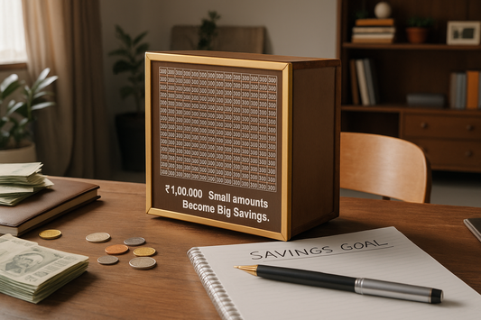 Premium Wooden Savings Challenge Piggy Bank – ₹1,00,000 Goal Box